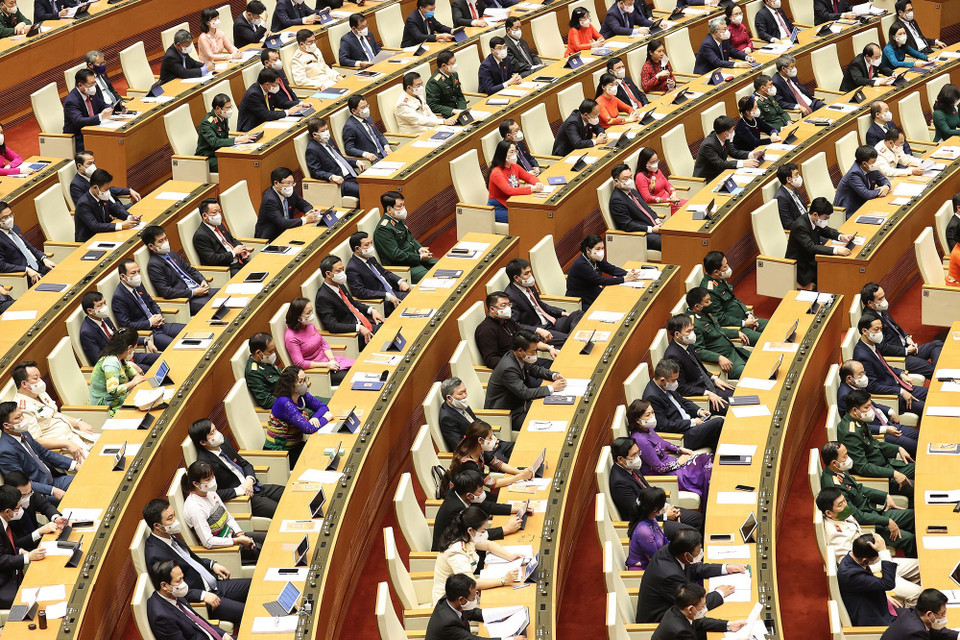 Các đại biểu Quốc hội tại Phiên khai mạc. (Ảnh: Dương Giang/TTXVN)