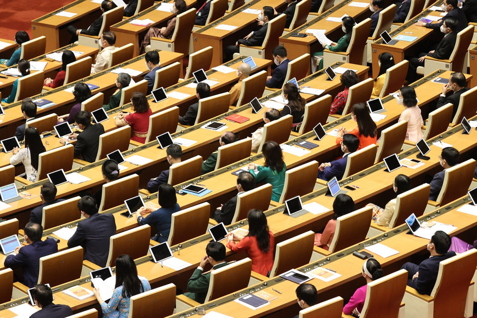 Hình ảnh các đại biểu Quốc hội tại Phiên khai mạc. (Ảnh: Dương Giang/TTXVN)