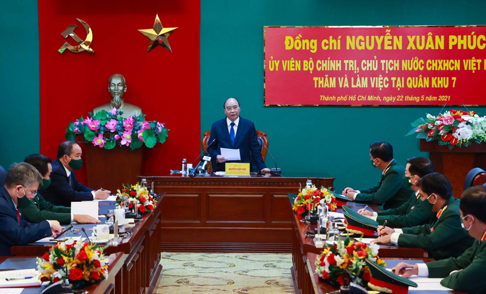Chủ tịch nước Nguyễn Xuân Phúc, Chủ tịch Hội đồng Quốc phòng An ninh phát biểu. (Ảnh: Thống Nhất/TTXVN)
