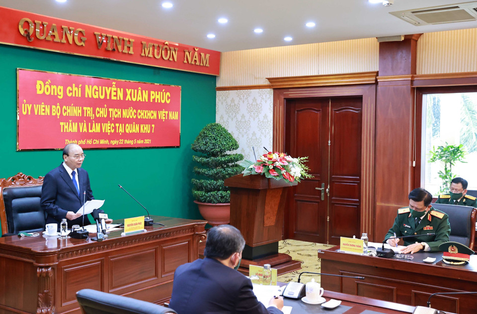 Chủ tịch nước Nguyễn Xuân Phúc, Chủ tịch Hội đồng Quốc phòng An ninh phát biểu. (Ảnh: Thống Nhất/TTXVN)