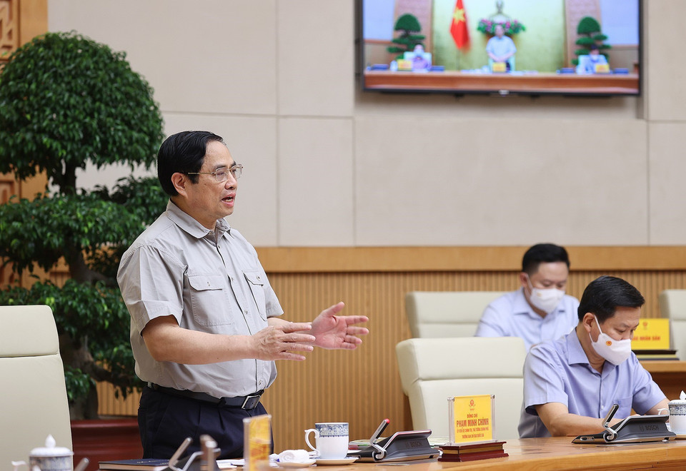 Thủ tướng Phạm Minh Chính phát biểu tại cuộc họp. (Ảnh: Dương Giang/TTXVN)