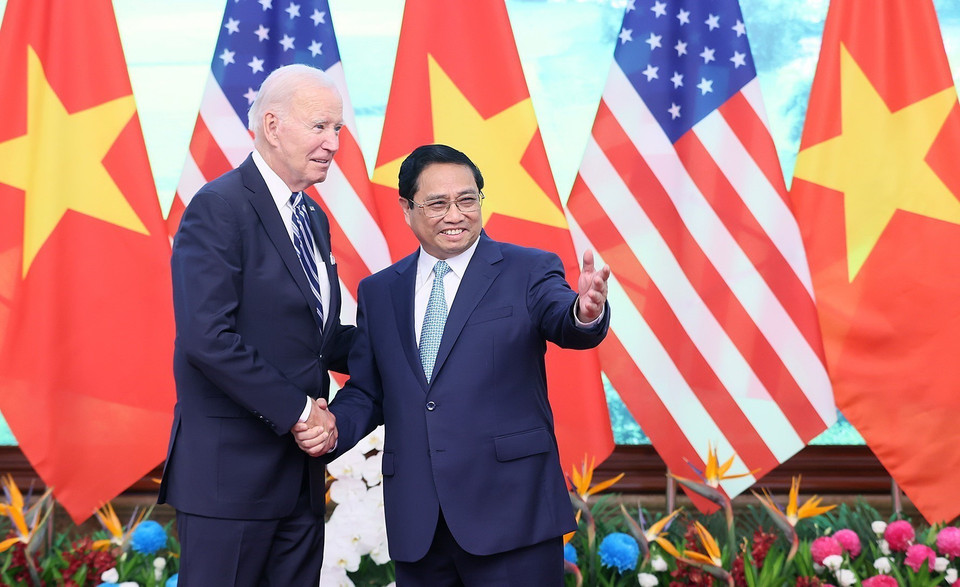 Thủ tướng Phạm Minh Chính hội kiến Tổng thống Hoa Kỳ Joe Biden. (Ảnh: Dương Giang/TTXVN)