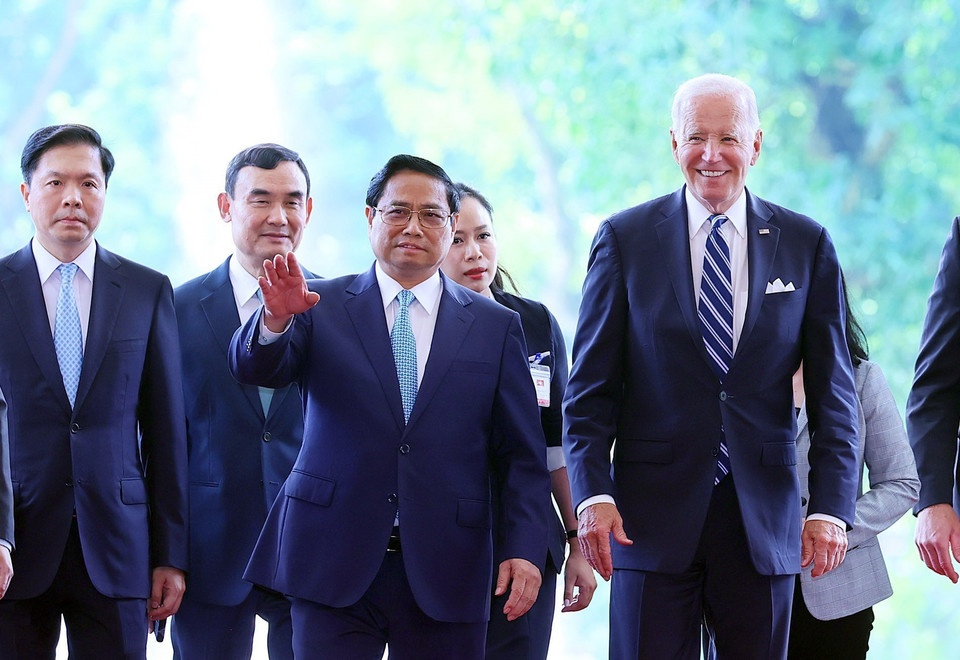 Thủ tướng Phạm Minh Chính hội kiến Tổng thống Hoa Kỳ Joe Biden. (Ảnh: Dương Giang/TTXVN)