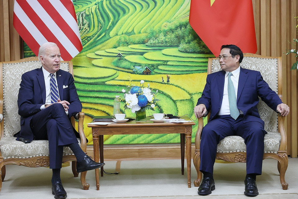 Hai Nhà Lãnh đạo trong buổi Hội kiến. (Ảnh: Dương Giang/TTXVN)