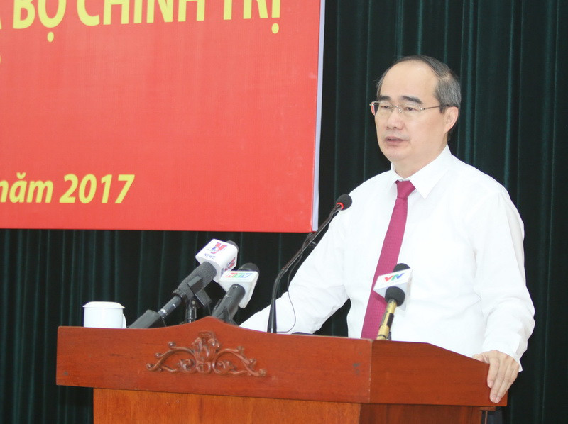 Đồng chí Nguyễn Thiện Nhân, Ủy viên Bộ Chính trị, Bí thư Thành ủy Thành phố Hồ Chí Minh phát biểu tại lễ nhậm chức. (Ảnh: Thanh Vũ/TTXVN)