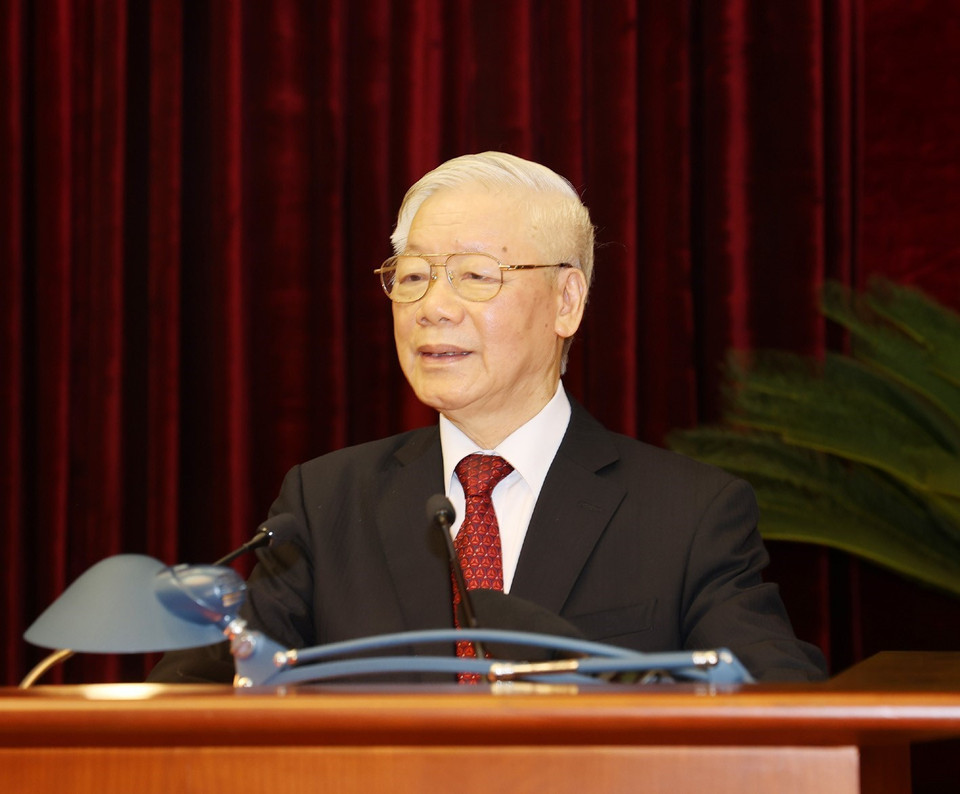 Tổng Bí thư, Chủ tịch nước Nguyễn Phú Trọng phát biểu bế mạc hội nghị. (Ảnh: Trí Dũng/TTXVN)