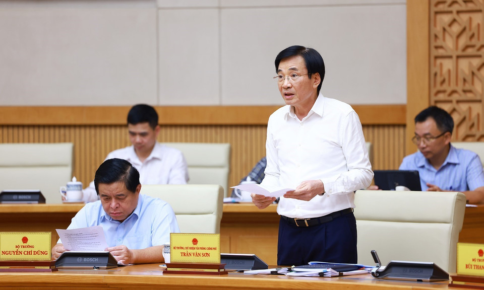 Bộ trưởng, Chủ nhiệm Văn phòng Chính phủ Trần Văn Sơn phát biểu. (Ảnh: Dương Giang/TTXVN)