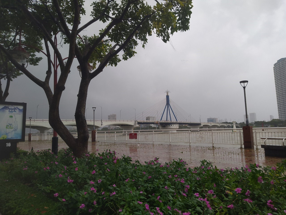 Vỉa hè đường Bạch Đằng vốn đông đúc nhưng nay không một bóng người. (Ảnh: Văn Dũng/TTXVN)