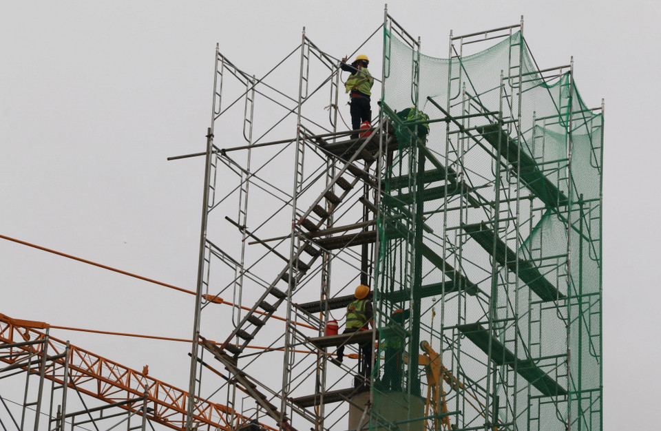 Thi công bêtông cốt thép cột nhà ga hành khách sân bay Long Thành. (Ảnh: Công Phong/TTXVN)