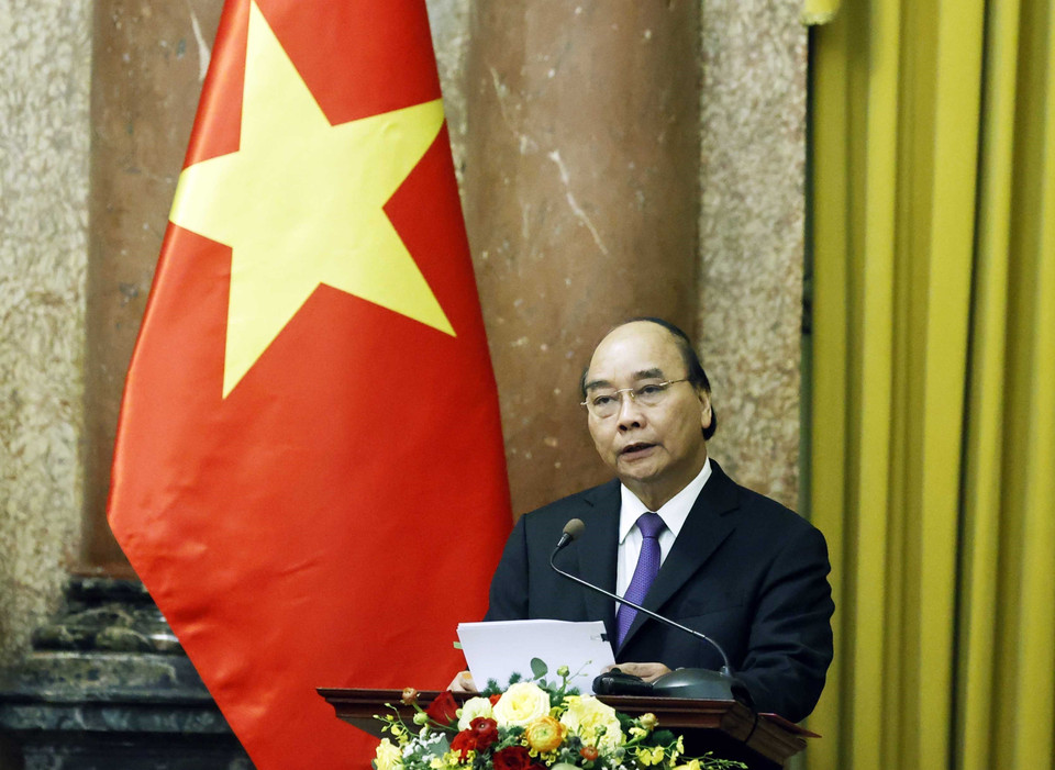 Chủ tịch nước Nguyễn Xuân Phúc phát biểu giao nhiệm vụ. (Ảnh: Thống Nhất/TTXVN)