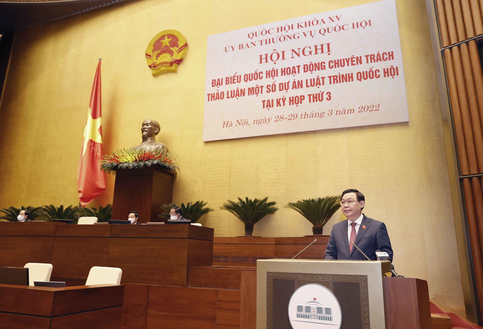 Hình ảnh Chủ tịch Quốc hội Vương Đình Huệ phát biểu khai mạc hội nghị. (Ảnh: Doãn Tấn/TTXVN)