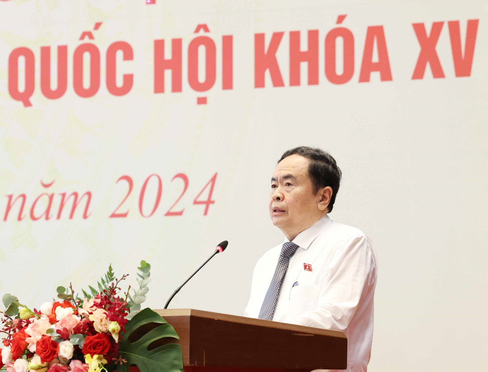 Chủ tịch Quốc hội Trần Thanh Mẫn phát biểu khai mạc. (Ảnh: Thống Nhất/TTXVN)