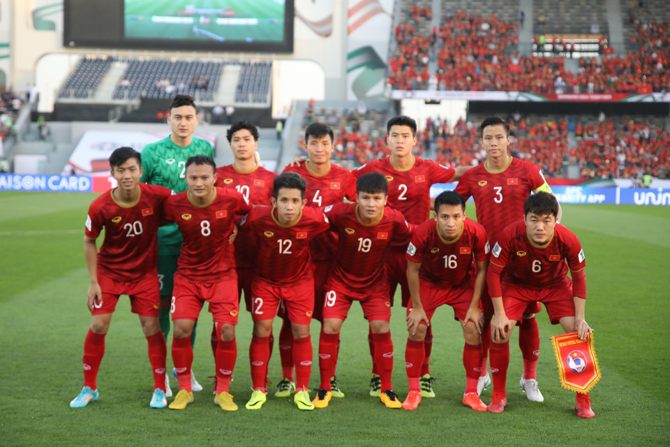 Đội hình ra quân của đội tuyển Việt Nam. (Ảnh: Hoàng Linh/TTXVN)