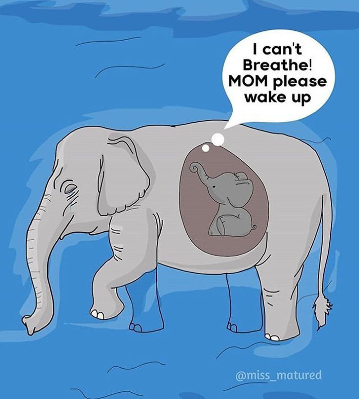 'Mẹ, tỉnh dậy đi, con không thể thở được'. (Nguồn: Boredpanda.com)