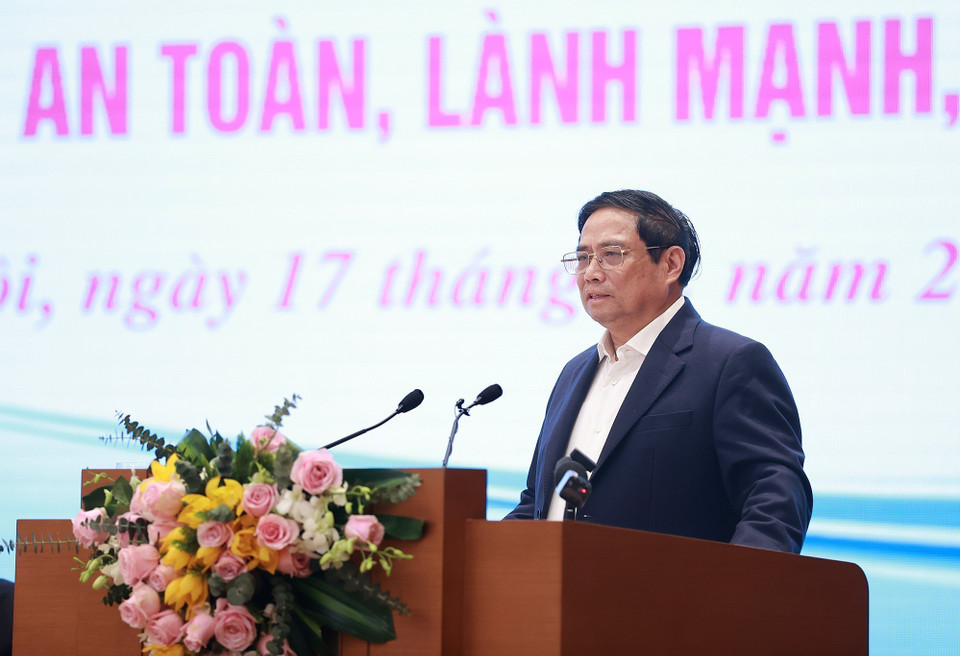 Hình ảnh Thủ tướng Phạm Minh Chính phát biểu chỉ đạo hội nghị. (Ảnh: Dương Giang/TTXVN)