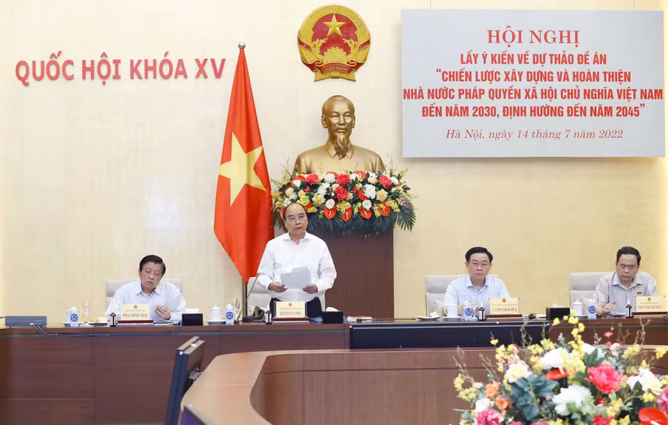 Chủ tịch nước Nguyễn Xuân Phúc, Trưởng Ban Chỉ đạo xây dựng Đề án phát biểu. (Ảnh: Doãn Tấn/TTXVN)