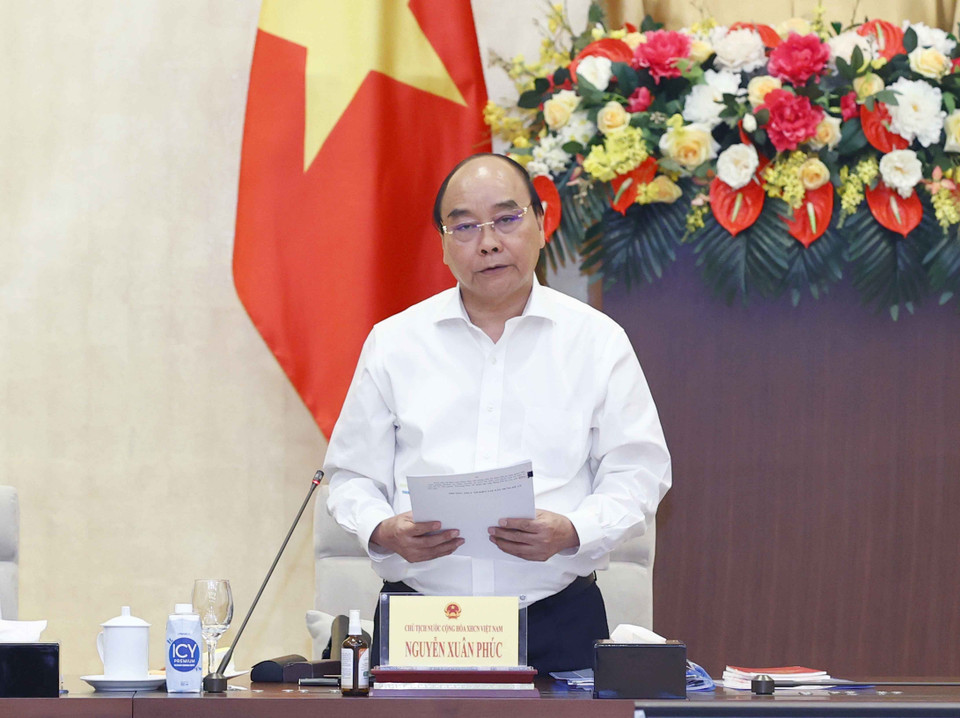 Chủ tịch nước Nguyễn Xuân Phúc, Trưởng Ban Chỉ đạo xây dựng Đề án phát biểu. (Ảnh: Doãn Tấn/TTXVN)