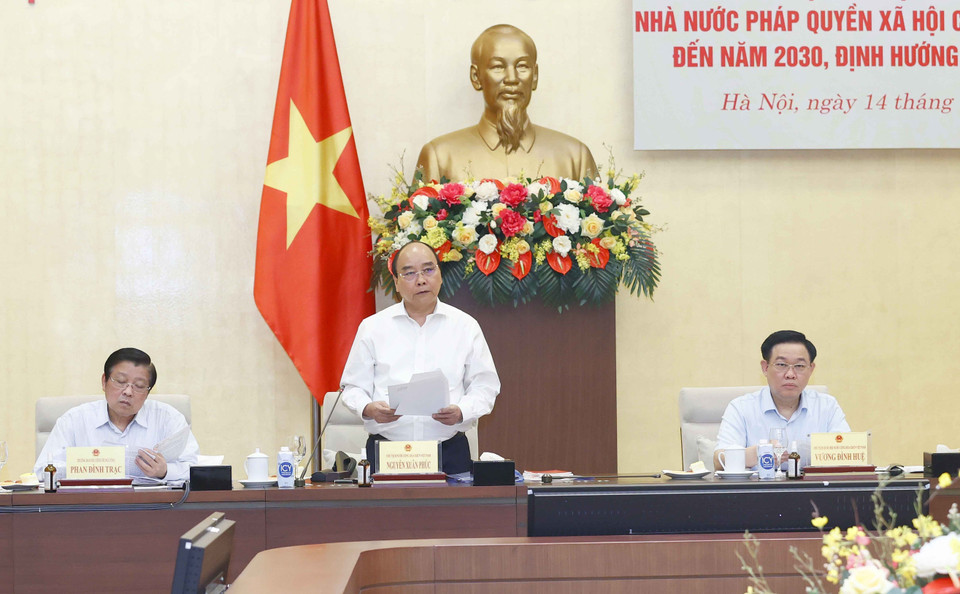 Chủ tịch nước Nguyễn Xuân Phúc, Trưởng Ban Chỉ đạo xây dựng Đề án phát biểu. (Ảnh: Doãn Tấn/TTXVN)