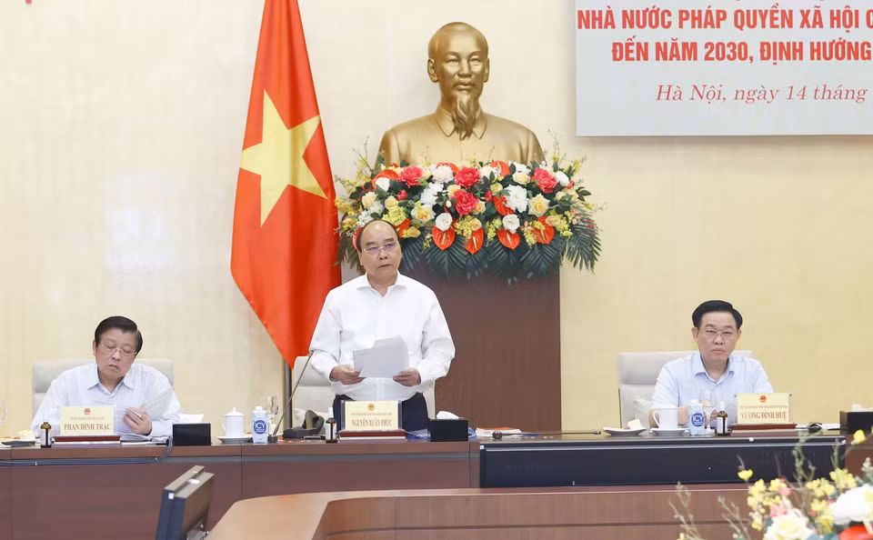 Chủ tịch nước Nguyễn Xuân Phúc, Trưởng Ban Chỉ đạo xây dựng Đề án phát biểu. (Ảnh: Doãn Tấn/TTXVN)