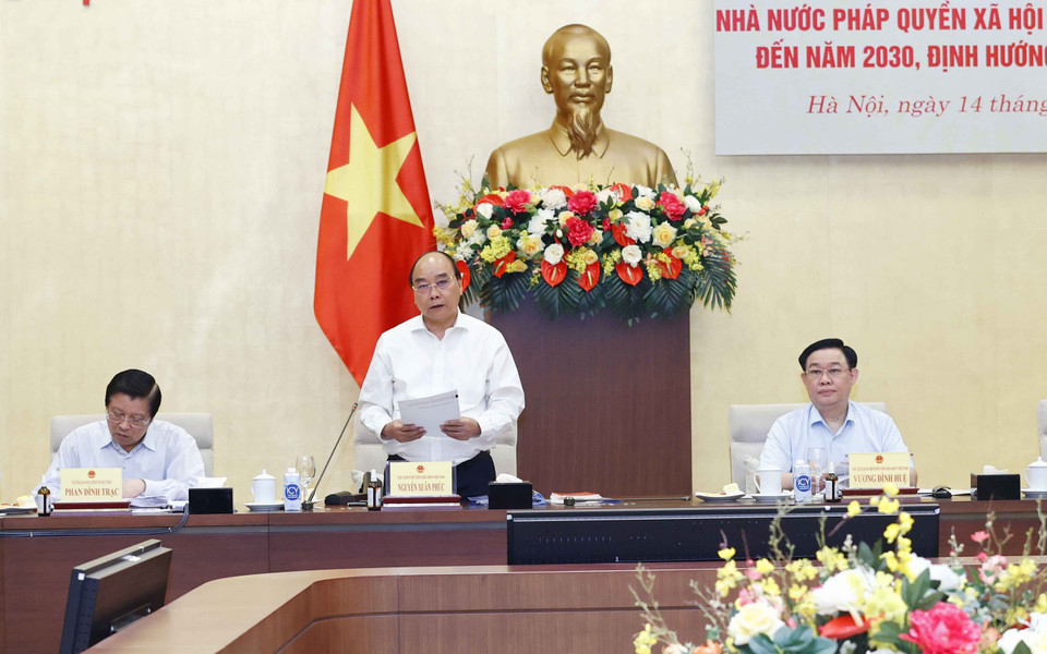 Chủ tịch nước Nguyễn Xuân Phúc, Trưởng Ban Chỉ đạo xây dựng Đề án phát biểu. (Ảnh: Doãn Tấn/TTXVN)