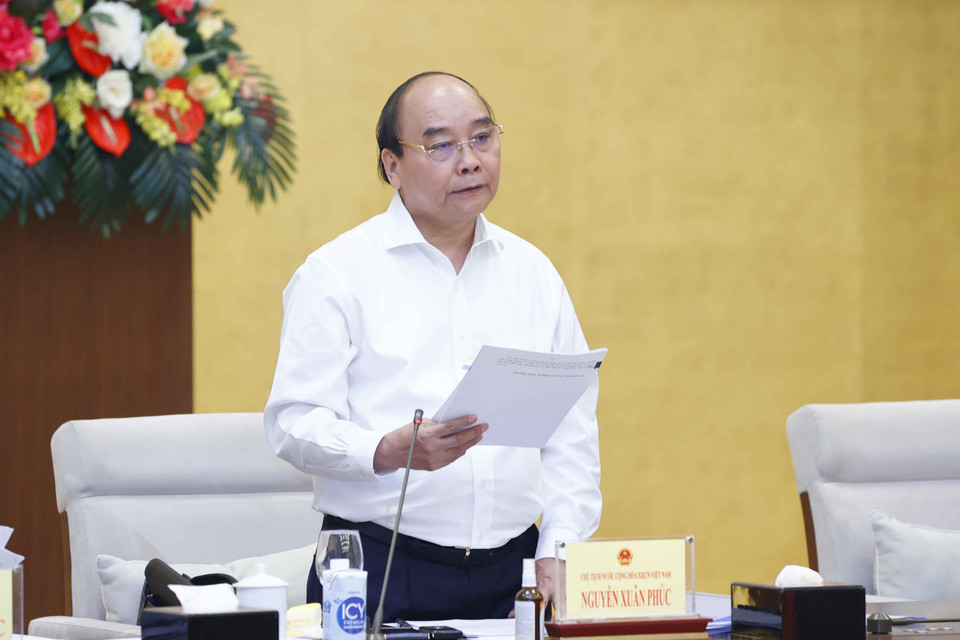 Chủ tịch nước Nguyễn Xuân Phúc, Trưởng Ban Chỉ đạo xây dựng Đề án phát biểu. (Ảnh: Doãn Tấn/TTXVN)