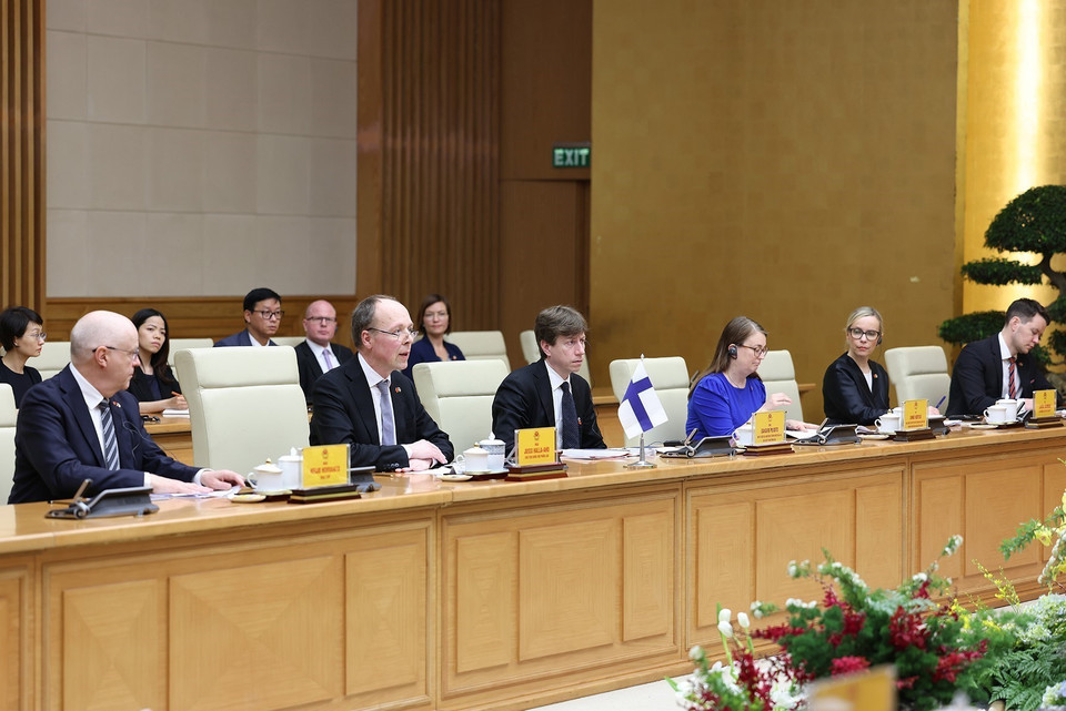 Chủ tịch Quốc hội Phần Lan Jussi Halla-aho phát biểu. (Ảnh: Dương Giang/TTXVN)