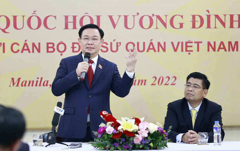 Hình ảnh Chủ tịch Quốc hội Vương Đình Huệ phát biểu. (Ảnh: Doãn Tấn/TTXVN)