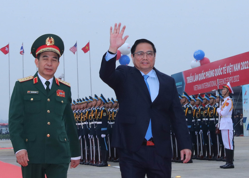 Thủ tướng Phạm Minh Chính dự Lễ khai mạc Triển lãm Quốc phòng quốc tế 2022. (Ảnh: Trọng Đức/TTXVN)