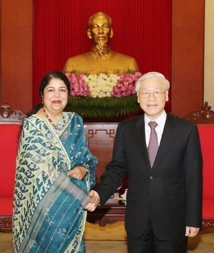 Tổng Bí thư Nguyễn Phú Trọng tiếp Chủ tịch Quốc hội Shirin Shamin Chaudhury thăm chính thức Việt Nam (Hà Nội, 23/7/2017). (Ảnh: Trí Dũng/TTXVN)