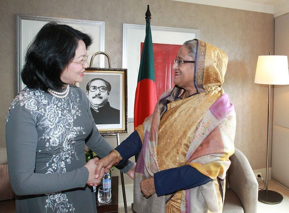 Ngày 27/4/2018, Phó Chủ tịch nước Đặng Thị Ngọc Thịnh gặp Thủ tướng Bangladesh Sheikh Hasina nhân dịp dự Hội nghị thượng đỉnh Phụ nữ toàn cầu tại Sydney, Australia. (Ảnh: Quang Hải/TTXVN)