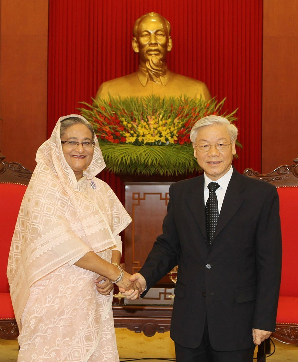 Tổng Bí thư Nguyễn Phú Trọng tiếp Thủ tướng Bangladesh Sheikh Hasina thăm chính thức Việt Nam (Hà Nội, 2/11/2012). (Ảnh: Trí Dũng/TTXVN)