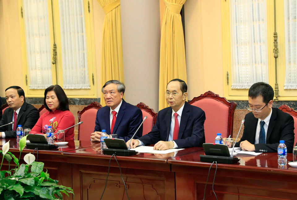  Chiều 19/9/2018, tại Phủ Chủ tịch, Chủ tịch nước Trần Đại Quang tiếp đồng chí Chu Cường, Chánh án Toà án nhân dân Tối cao Trung Quốc đang có chuyến thăm và làm việc tại Việt Nam. (Ảnh: TTXVN)