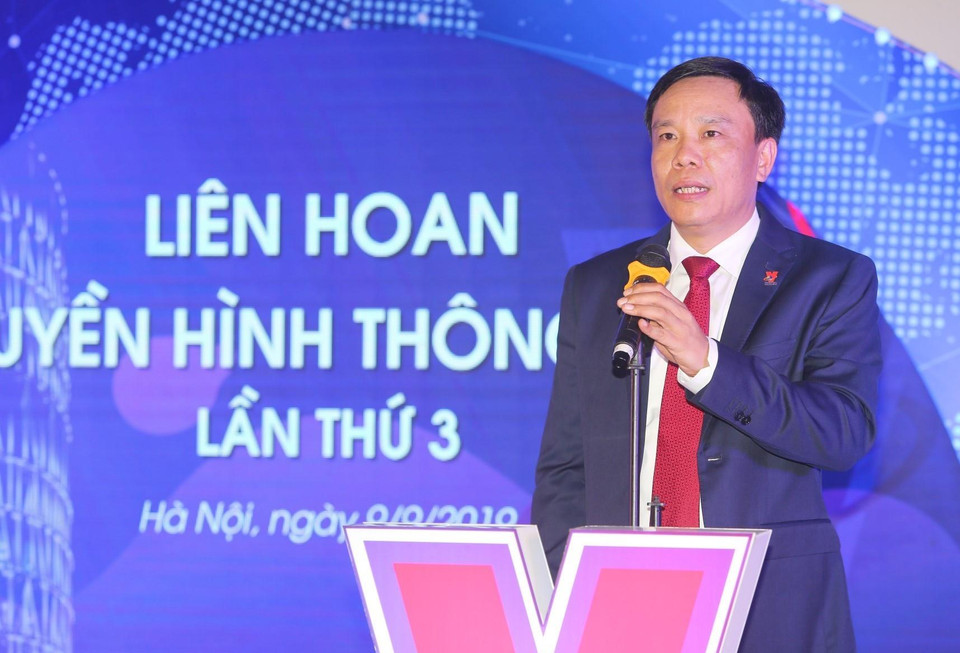 Ông Nguyễn Thiện Thuật, Giám đốc Trung tâm Truyền hình Thông tấn phát biểu tại buổi lễ. (Ảnh: Thành Đạt/TTXVN)