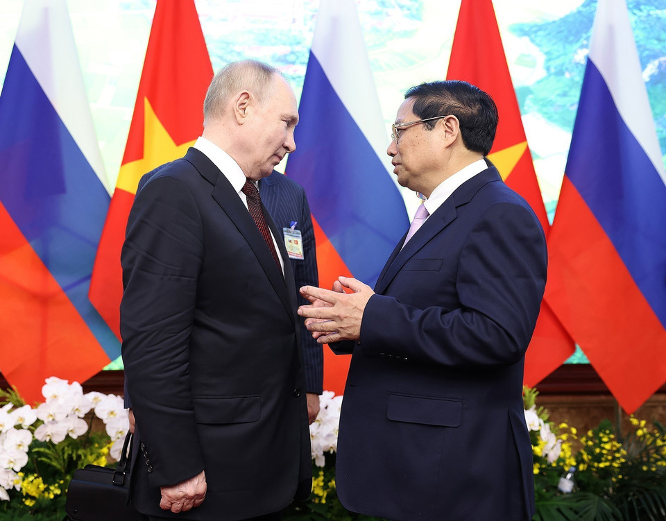 Thủ tướng Phạm Minh Chính hội kiến Tổng thống Liên bang Nga Vladimir Putin. (Ảnh: Dương Giang/TTXVN)