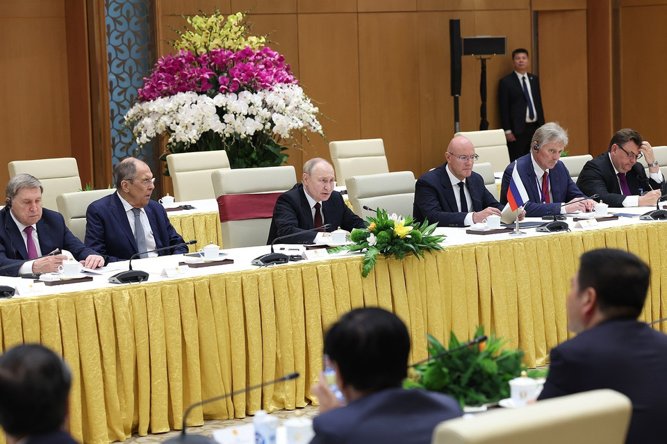 Tổng thống Liên bang Nga Vladimir Putin phát biểu tại cuộc hội kiến. (Ảnh: Dương Giang/TTXVN)