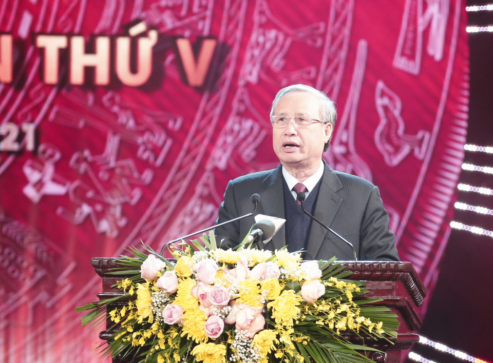 Ủy viên Bộ Chính trị, Thường trực Ban Bí thư Trần Quốc Vượng phát biểu. (Ảnh: Doãn Tấn/TTXVN)