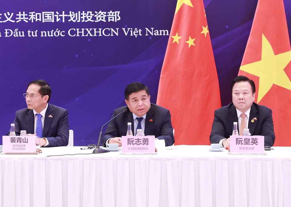 Bộ trưởng Bộ Kế hoạch và Đầu tư Nguyễn Chí Dũng phát biểu tại Tọa đàm doanh nghiệp Việt Nam-Trung Quốc. (Ảnh: Dương Giang/TTXVN)