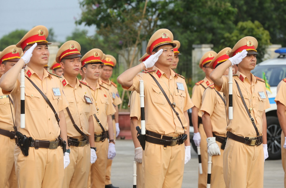 Lực lượng Cảnh sát giao thông của Cục Cảnh sát giao thông, Bộ Công an tổ chức Lễ ra quân. (Ảnh: Doãn Tấn/TTXVN)