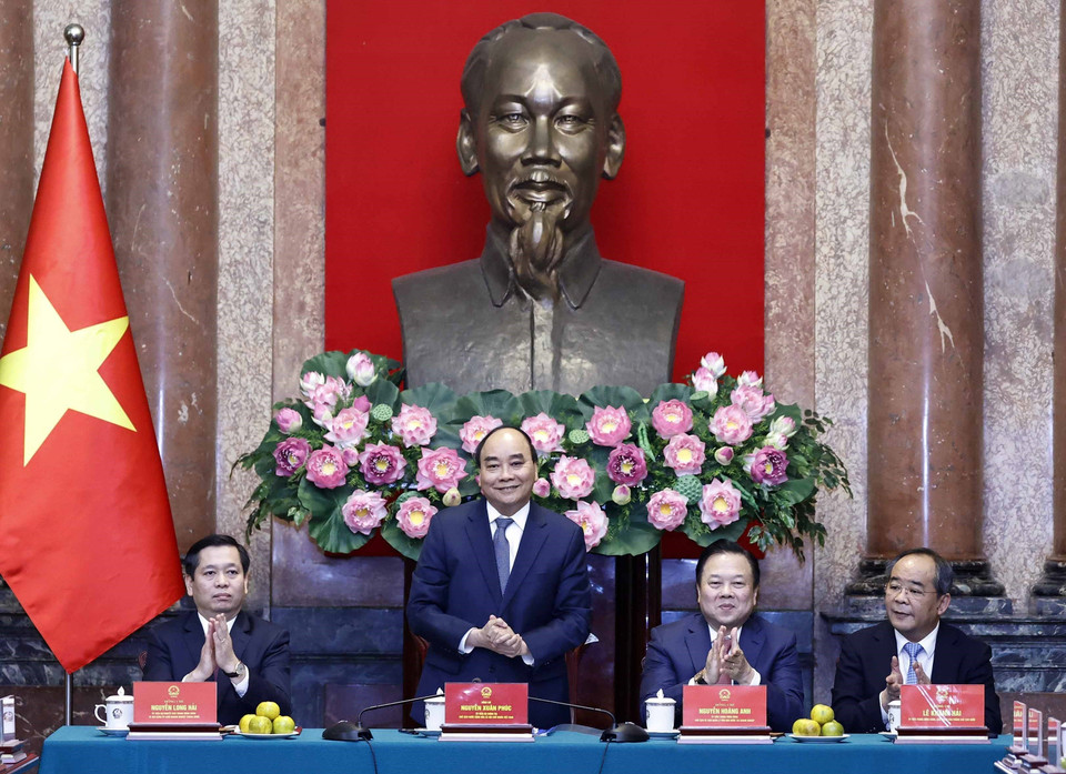 Chủ tịch nước Nguyễn Xuân Phúc phát biểu. (Ảnh: Thống Nhất/TTXVN)