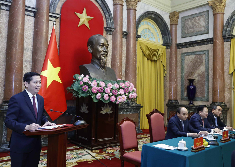 Ông Nguyễn Long Hải, Ủy viên Dự khuyết Trung ương Đảng, Bí thư Đảng ủy Khối Doanh nghiệp Trung ương phát biểu. (Ảnh: Thống Nhất/TTXVN)