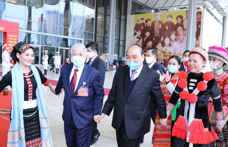 Thủ tướng Nguyễn Xuân Phúc đến dự Đại hội. (Ảnh: Thống Nhất/TTXVN)