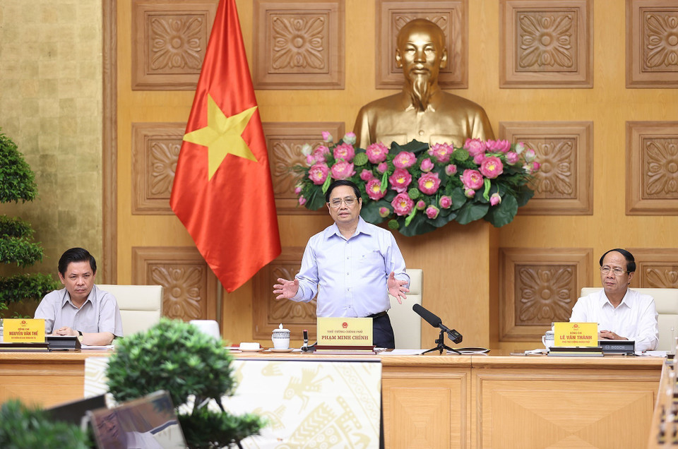 Sáng 10/8, tại Hà Nội, Thủ tướng Phạm Minh Chính chủ trì Hội nghị Ban Chỉ đạo Nhà nước các công trình, dự án quan trọng quốc gia, trọng điểm ngành giao thông vận tải. (Ảnh: Dương Giang/TTXVN) 