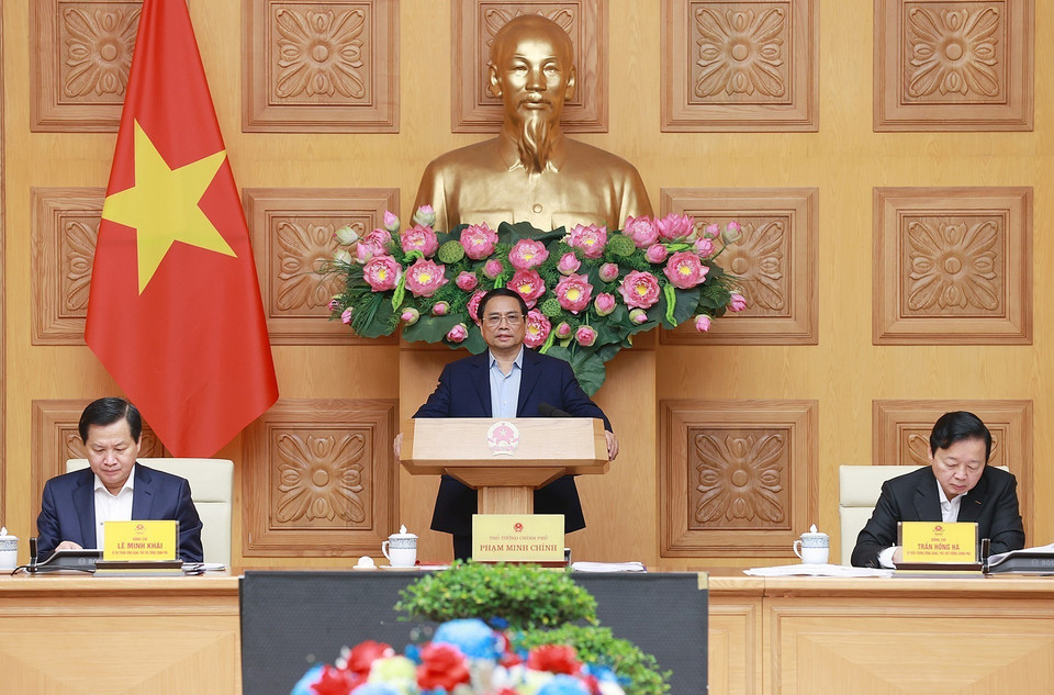 Cuộc họp nhằm triển khai phương án đầu tư xây dựng tuyến đường cao tốc Ninh Bình-Nam Định-Thái Bình và Gia Nghĩa (Đắk Nông)-Chơn Thành (Bình Phước). (Ảnh: Dương Giang/TTXVN)