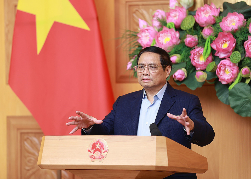 Thủ tướng Phạm Minh Chính phát biểu tại cuộc họp. (Ảnh: Dương Giang/TTXVN)