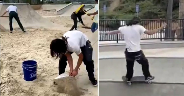 Một số người thì tìm cách dọn sạch cát trên những đường trượt để có thể tiếp tục chơi. (Nguồn: nationalfile.com)