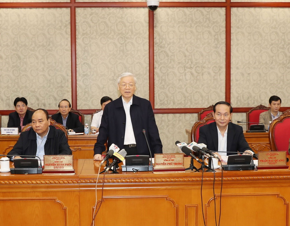 Tổng Bí thư Nguyễn Phú Trọng phát biểu tại buổi làm việc. (Ảnh: Trí Dũng/TTXVN)