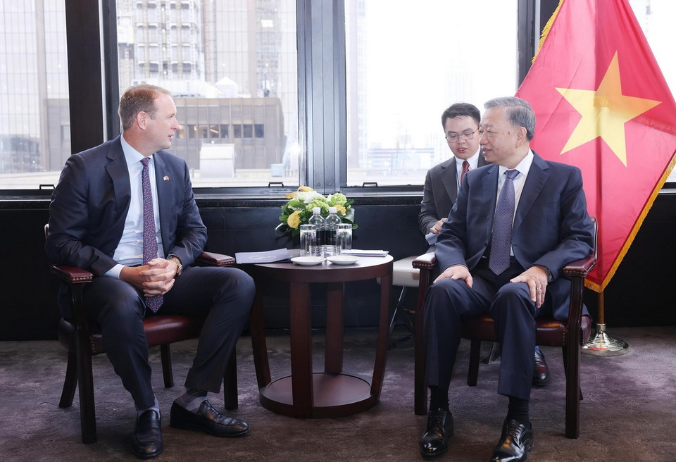 Tổng Bí thư, Chủ tịch nước Tô Lâm tiếp ông Nate Franklin, Chủ tịch kiêm Giám đốc điều hành Tập đoàn Pacifico Energy. (Ảnh: Lâm Khánh/TTXVN)