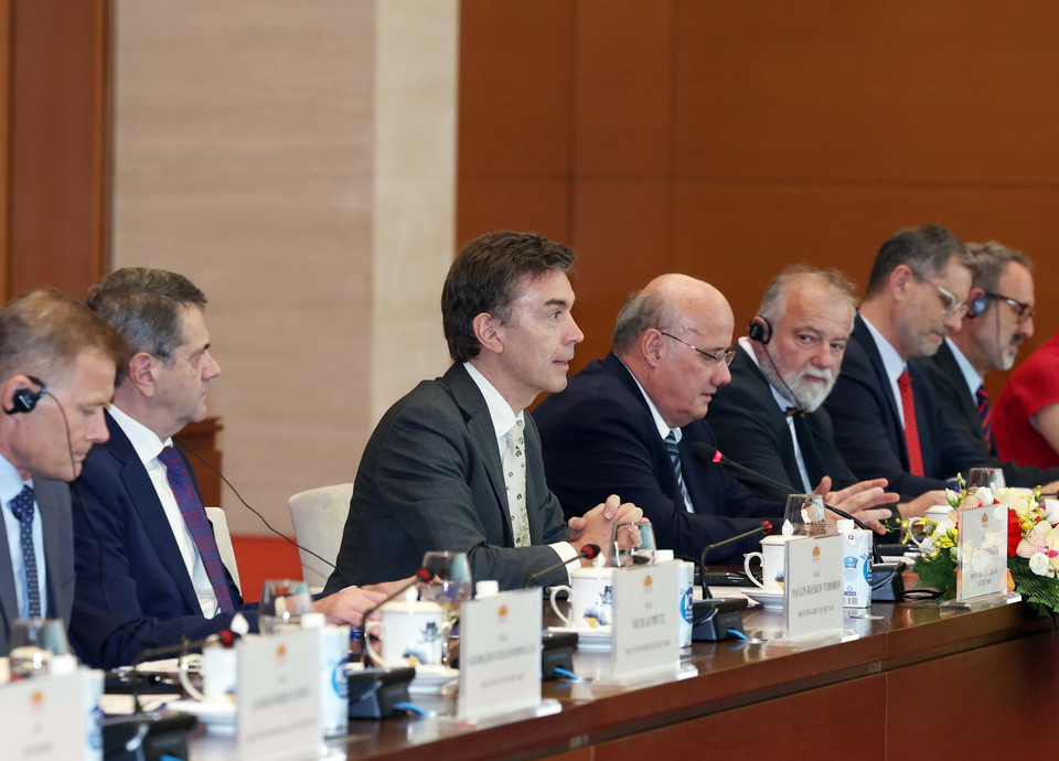 Đại sứ Liên minh châu Âu tại Việt Nam Julien Guerrier phát biểu. (Ảnh: Thống Nhất/ TTXVN)