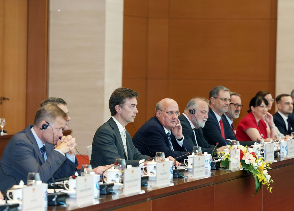 Đại sứ Liên minh châu Âu tại Việt Nam Julien Guerrier phát biểu. (Ảnh: Thống Nhất/ TTXVN)