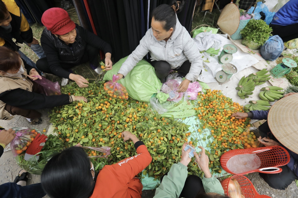 Các sản phẩm phục vụ Tết được bày bán tại phiên chợ cuối cùng của năm. (Ảnh: Minh Quyết/TTXVN)